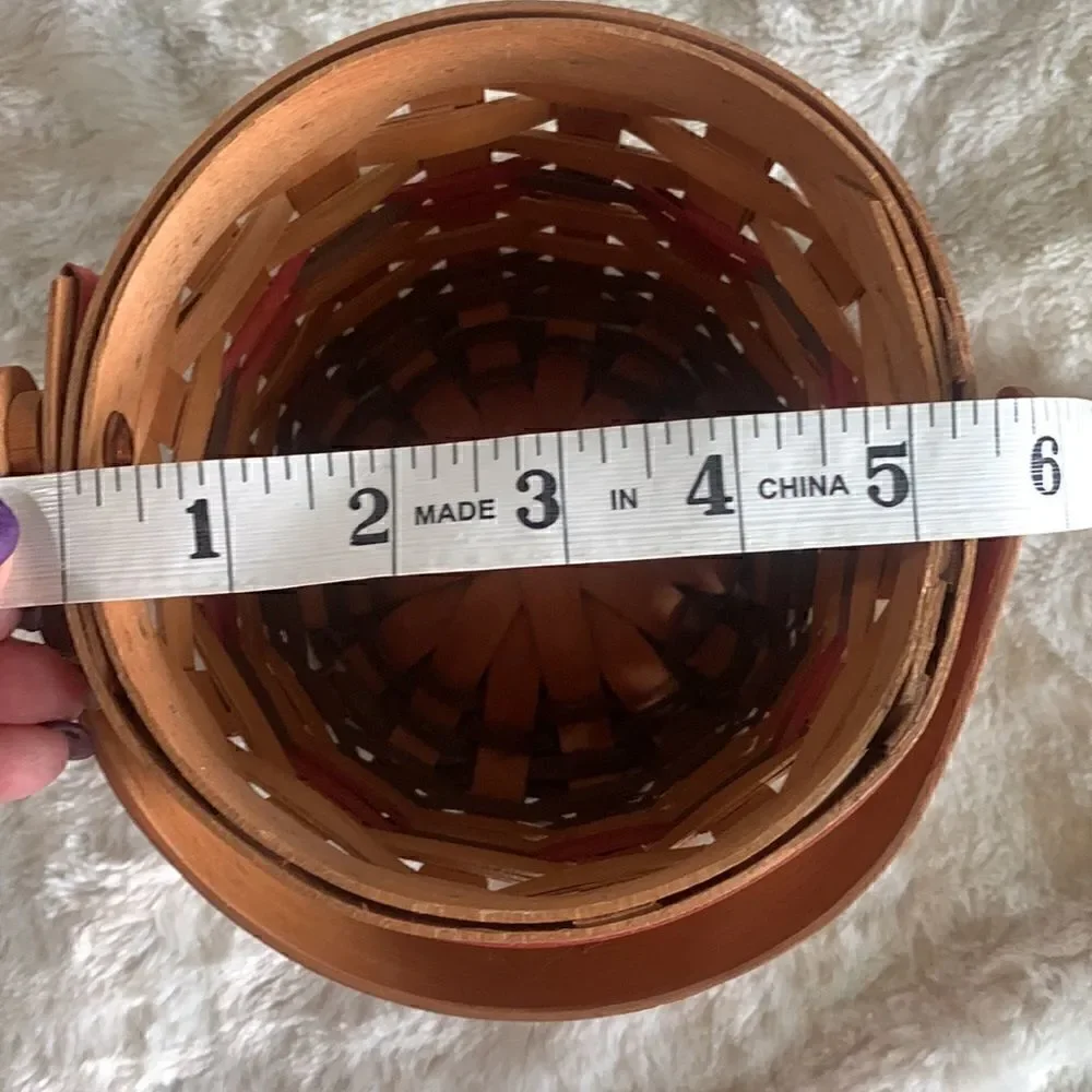 Henn Workshops Woven Wooden Basket w/Handle Hand Crafted Vintage 1998